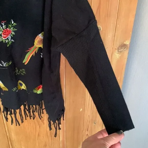 Keyingyi Beauty & Dignity cashmere blend peacock embroidery fringe tunic sweater - Picture 9 of 11